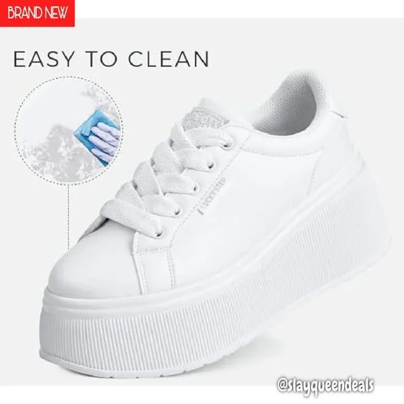 Women's Platform Sneakers Canvas Wedge Low Top Retro Walking Shoes - Picture 4 of 8